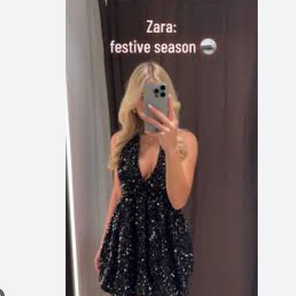 Zara Women Mini Dress XS Black Sequin Halter Party Cocktail 9808/574 NWOT - Picture 2 of 11